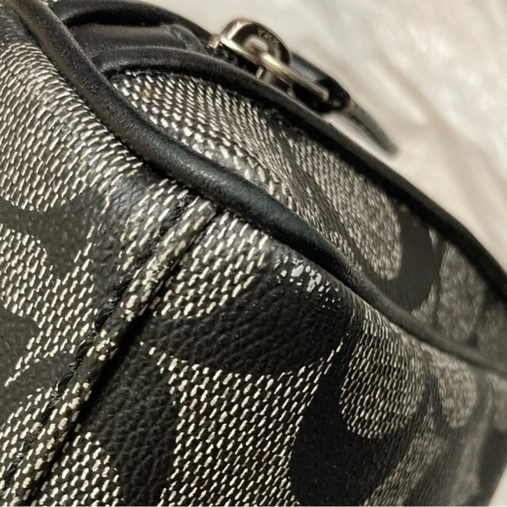 Coach black gray legacy striped signature clutch bag